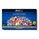 A 120-piece set of Staedtler Artist Series Mars Lumograph colour aquarell drawing pencils in a blue metal case, shown on a clean white background.