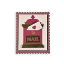 Card with a mailbox design and a heart-shaped card inside, resembling a postage stamp.