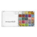 Set of watercolor paints in a transparent case with a brand logo on a white background