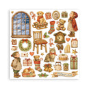 Collection of Christmas-themed illustrations including a window, dog, teddy bear, and other festive elements on a white background.