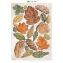 A sheet of die-cut decorative paper featuring watercolor-style autumn leaves and acorns in orange, brown, green, and tan on a cream background, with the text 'DIE CUTS' centered at the top.
