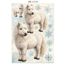 White horse die cuts with snowflakes on a light blue background