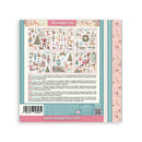 A square craft paper sheet shown from the back, featuring a vintage Christmas-themed stamping plate with illustrations of Santa Claus, trees, ornaments, and holiday decorations. The sheet has a pink header reading 'stamperia' and a floral border on the right side, photographed against a plain white background.