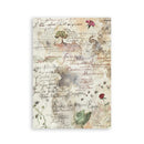A vertical canvas wall art print featuring a vintage-style collage design with cursive script, hearts, leaves, and watercolor textures in soft beige, brown, and muted green tones.