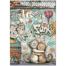 A colorful graffiti-style art print featuring two hugging cartoon cats at the bottom, with playful doodles, graffiti text, flowers, and a brick wall at the top. The artwork appears to be the product itself rather than a photo of a physical object in a room.
