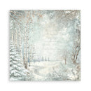 Winter forest scene with snow-covered trees and a path, featuring text overlay.