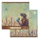 Illustration of a futuristic cityscape with a character holding a planet, featuring the text 'Let the Journey Begin'.