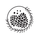 Black floral design with leaves on a white background