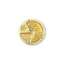 Gold reindeer medallion with snowflakes on a white background