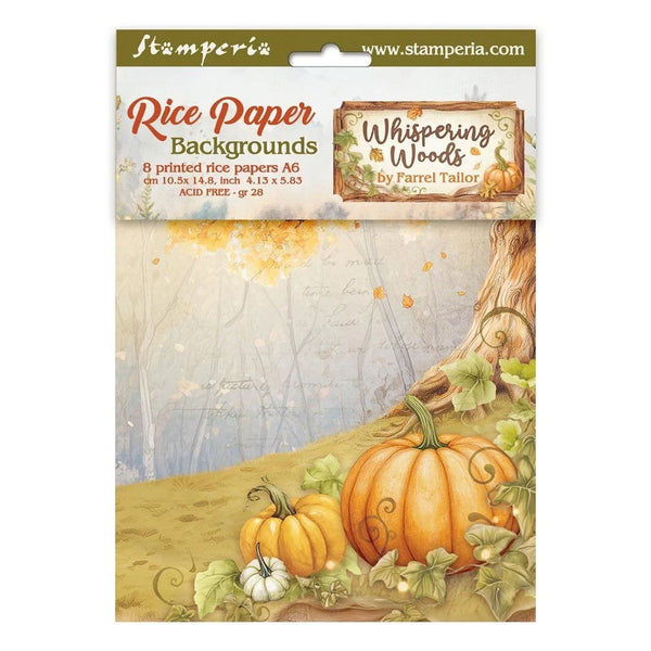 Stamperia Rice Paper Sheet A6 Selection Set of 8 - Whispering Woods - Backgrounds