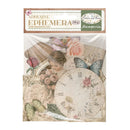 Stamperia Adhesive Ephemera scrapbook paper pack featuring a vintage collage design with a young girl, roses, butterflies, and a large clock face.