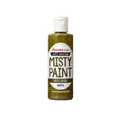 A bottle of Stamperia Art Stories Misty Paint in Moss Green (KA110), featuring a white cap and a white label with green and black text, set against a plain white background.