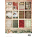A collage sheet titled 'Collage Christmas' featuring 12 different patterned and textured paper designs with holiday themes, including plaid, wood textures, snowy village scenes, and red patterns, on a beige background with a barcode and copyright text at the bottom.