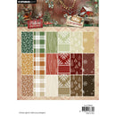Studio Light collage paper pad featuring 16 Christmas-themed patterned paper sheets in green, red, beige, and brown tones, with a rustic holiday village illustration at the top.