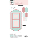 Studio Light Essentials Cutting Dies sheet featuring a slimline label die set with layered pastel pink, mint green, and white paper templates on a white background.