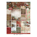Studio Art Christmas scrapbook paper pack featuring 36 designs in a rustic holiday theme with plaid patterns, snowy cabins, Christmas trees, and warm red, green, beige, and brown tones.