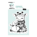 Studio Light Creative Craftlab clear stamps featuring a cute cartoon giraffe named Lucas hugging a snowman, shown on its retail backing card.