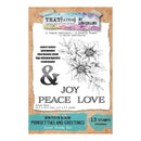 Textures by Lou Collins 'Winter in Bloom' clear stamp set packaging, featuring floral line art and text stamps on a kraft paper background with a teal bottom banner.