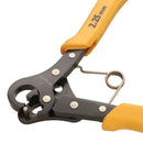 Wire crimping tool with yellow handles and a white background
