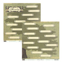Two square family tree sheets of cardstock with a vintage forest theme, featuring blank scroll labels for each generation, displayed on a clean white background.