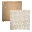 Two square sheets of scrapbook paper, displayed on a white background. One sheet features a textured metallic Brown finish, and the other features a repeating beige and brown geometric medallion pattern.