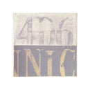 A square abstract cardstock sheet featuring distressed typography with the number '4D6' in gray on a light beige top half, and the letters 'NIC' in gold on a dark gray bottom half, centered on a white background.