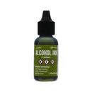 A 5 fl oz bottle of Island Tree Alcohol Ink in the shade 'Lettuce', featuring a dark olive green label and a black dropper cap, set against a plain white background.