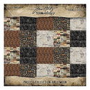 A square product graphic for Tim Holtz Idea-ology Paper Collection: Halloween, showing a 12x12 paper palette made of 12 double-sided patterned papers. The designs include orange and black pumpkins, black bats, haunted houses, and spooky text on beige and gray backgrounds.