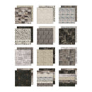 Collection of various textured paper sheets arranged in a grid on a white background