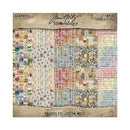 A sheet of scrapbook paper packs labeled 'Palette Collection: Multi' by Jim Holtz Idea-ology, showing a grid of many patterned paper designs in assorted colors and textures on a tan paper-style background.