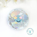 Decorative round object with a smiley face design on a white background