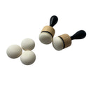 Two wooden and foam massage tools with black handles and three matching round foam pads, shown on a plain white background.