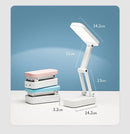 White desk lamp with measurements on a light blue background