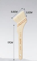 A wooden hair brush with cream-colored bristles and a light natural wood handle, shown with dimension lines and labels indicating 17cm length, 5.0cm bristle width, and 3.