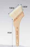 A paint brush with a light wood handle and cream bristles, shown with overlaid dimension lines and labels indicating 7.8 cm width, 1.