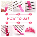 Step-by-step guide on how to use pink hair ties with text 'HOW TO USE'.