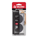 Velcro Industrial Strength Circles in retail blister packaging, featuring four black circular pads with a clear cover and a red and black header card.
