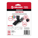 VELCRO Sticky Back Tape in its original retail packaging, featuring a red and white card with product details, instructions, and a demonstration of the tape applied.