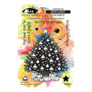 Visible Image Merry & Bright Clear Stamp Set featuring a black Christmas tree with silver ornaments, colorful watercolor background, and festive text stamps.