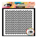 Stencil sheet with a black close-knit leaf pattern on a white sheet, shown with the product header card and a circular size/quality badge. Visible text includes 'Stencil', 'Close Knit', and 'Visible Image'.