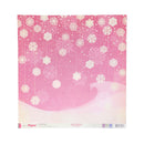 A square sheet of scrapbook paper featuring a pink winter holiday design with white snowflakes, hanging ornaments, and a soft wave at the bottom. The brand 'Paper' is visible in the bottom-left corner.