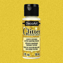A bottle of DecoArt Glitter Basecoat in the color 'Lightly-Textured Glitter Gripping Medium' against a textured gold background.
