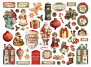 Collection of Christmas-themed illustrations including Santa Claus, gingerbread men, and festive decorations on a white background.