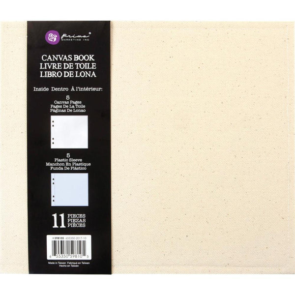 Prima Mixed Media Canvas Book 9 inch X7.5 inch X2 inch (5) Canvas Pages & (5) Plastic Sleeves