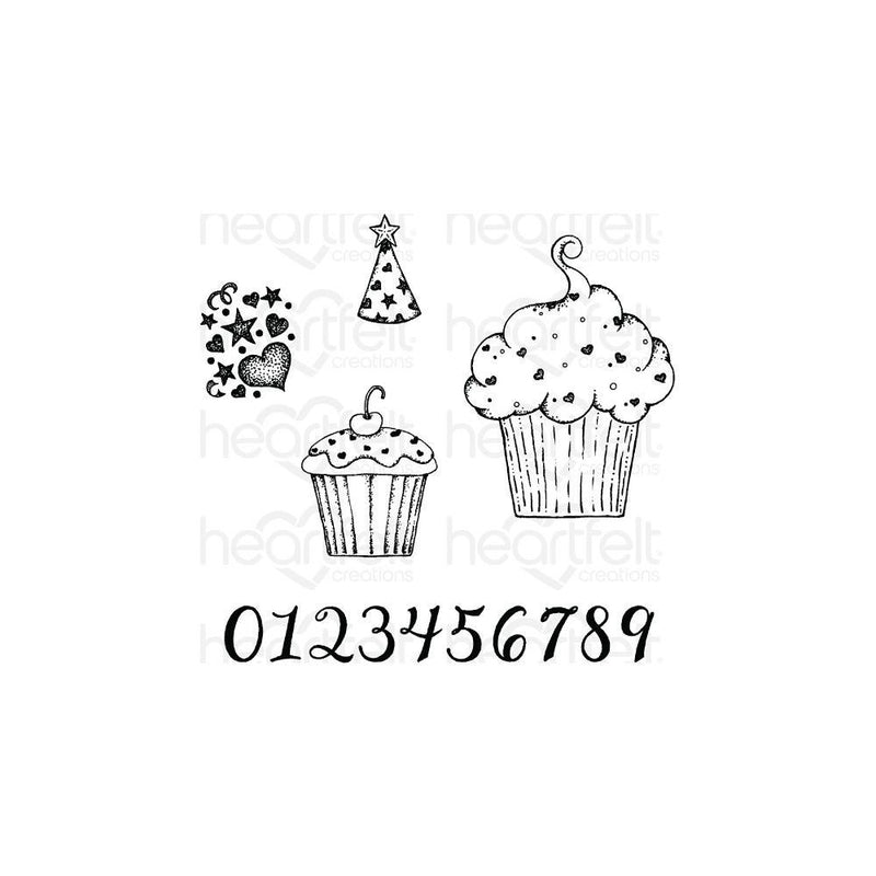 Heartfelt Creations - Cling Rubber Stamp Set - Sprinkled Confetti Cupcakes .75 To 5.5in*