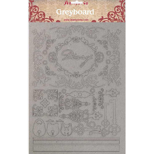 Stamperia Greyboard Cut-Outs A4 1mm - Thick Diary, Calligraphy