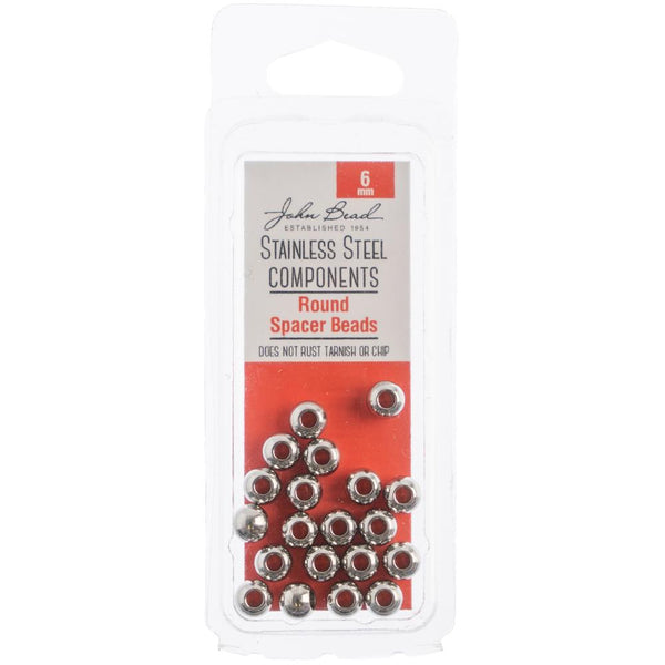 John Bead Stainless Steel Round Spacer Bead 20 pack - 6mm*