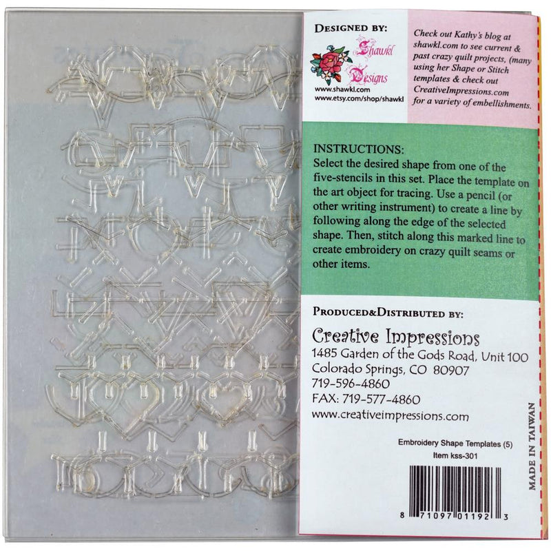 Creative Impressions Embroidery Shape Template Set 5 pack