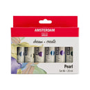 Amsterdam acrylic paint set packaging with six tubes of paint on a white background