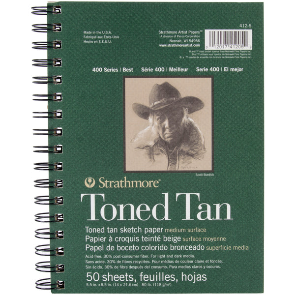Strathmore Toned Sketch Spiral Paper Pad 5.5"X8.5" - Tan 50 Sheets